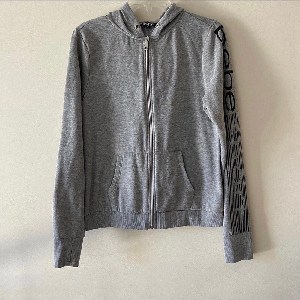 Heather Grey Zipper Hooded Bebe Sport Full zip Sweater